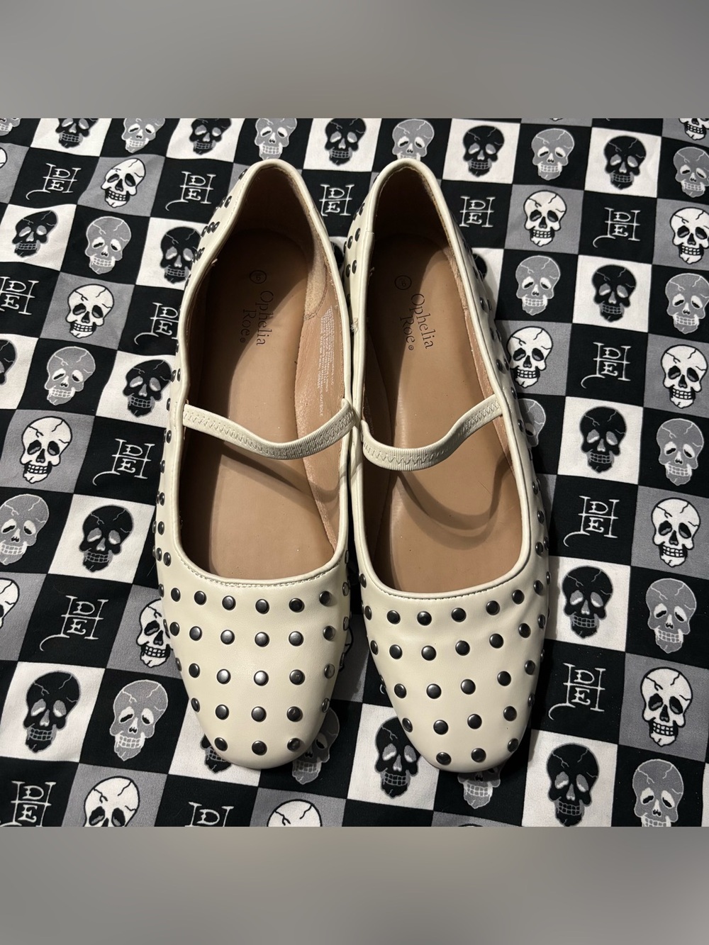 Ophelia Roe Studded Off White Ballet Flats